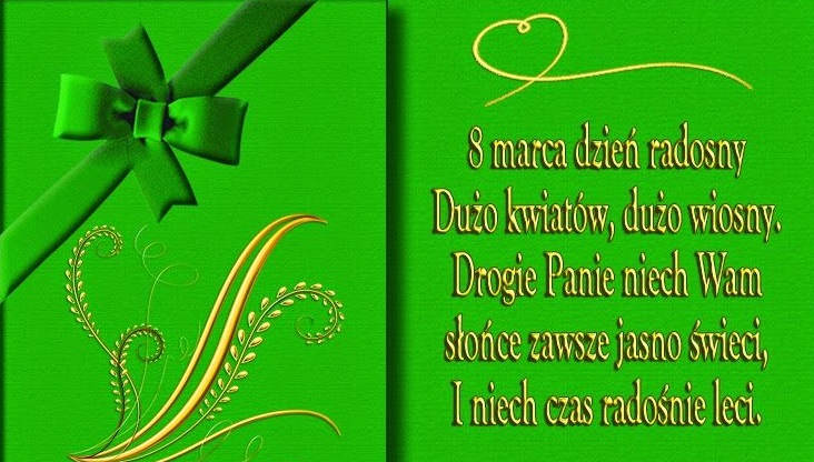 Zielona kartka z kwiatami i życzeniami z okazji dnia kobiet